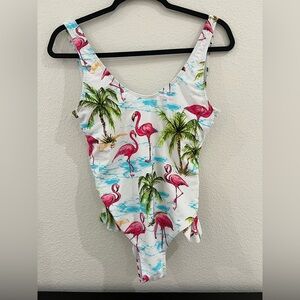 FunnyGirl Tropical Flamingo One-Piece Swimsuit Size M